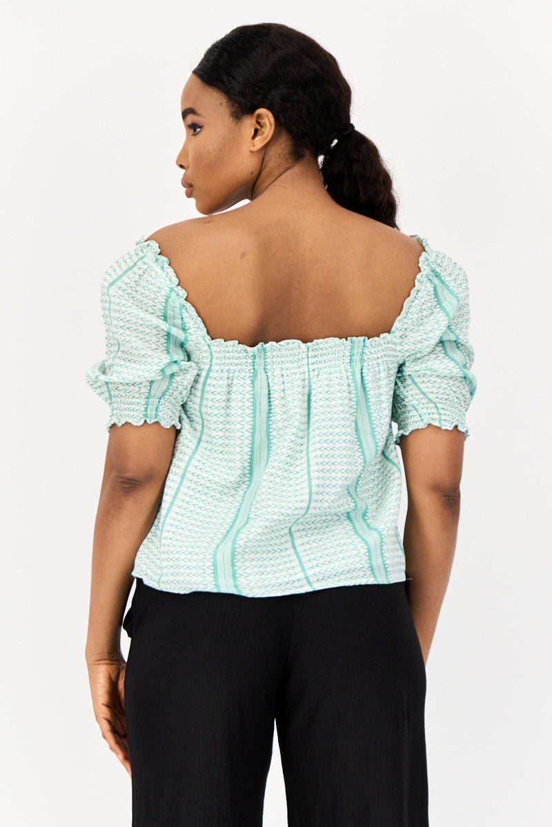 ONLY Women Square Neck Short Sleeve Allover Print Top, Multicolor  - Image 2