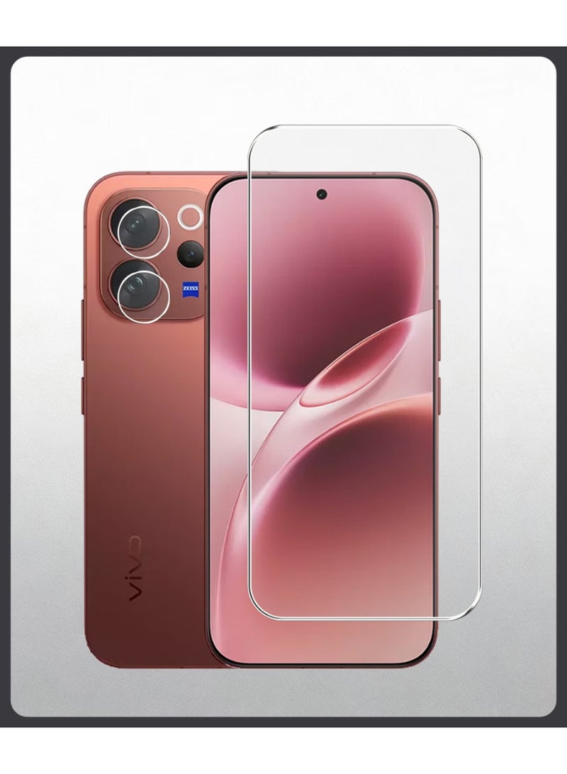 عبوتان من واقيات الشاشة الزجاجية المقوّاة الممتازة لهاتف Vivo V70، عبوة واحدة من واقي الشاشة الأمامية وعبوة واحدة من غشاء عدسة الكاميرا، بصلابة 9H، مقاومة لبصمات الأصابع، مقاومة للكسر، خالية من الفقاعات وسهلة التركيب