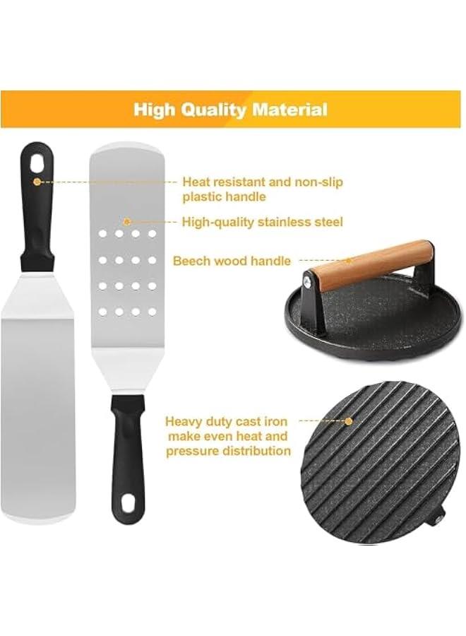 HOOKOR Griddle Accessories Kit, 29 PCS Flat Top Grill Accessories for Blackstone and Camp Chef, Metal BBQ Accessories with Burger Press, Melting Dome, Carry Bag for Outdoor Grilling BBQ - Image 3