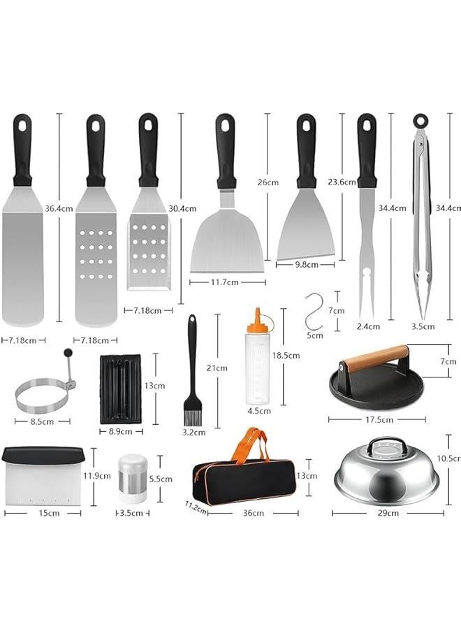 HOOKOR Griddle Accessories Kit, 29 PCS Flat Top Grill Accessories for Blackstone and Camp Chef, Metal BBQ Accessories with Burger Press, Melting Dome, Carry Bag for Outdoor Grilling BBQ - Image 2
