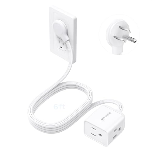 TROND Flat Extension Cord 6 Feet - Right Angled Flat Plug Power Strip, ETL Listed, 3 Plug Extension Outlets, Three Prong, SPT 16/3 Gauge, 13A, Small for Indoor Home Office Cruise Ship Travel, White - Image 1