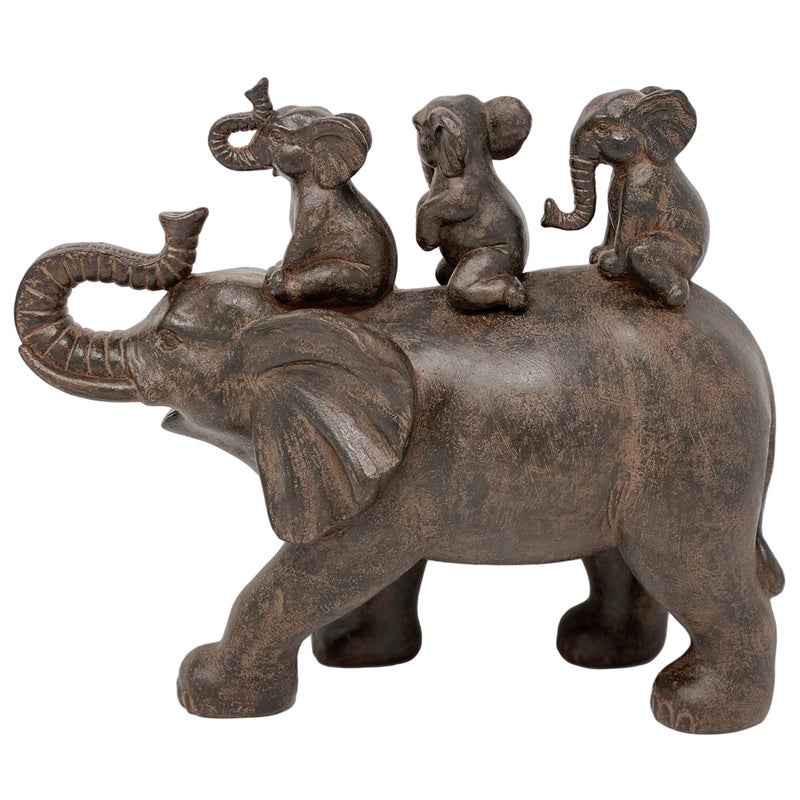 Nature's Mark 8" H 3 Baby Elephants Riding an Elephant Resin Statue Figurine Home Decorative Accent Decor (Brown) - Image 5