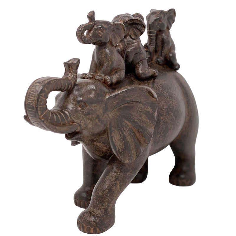Nature's Mark 8" H 3 Baby Elephants Riding an Elephant Resin Statue Figurine Home Decorative Accent Decor (Brown) - Image 4