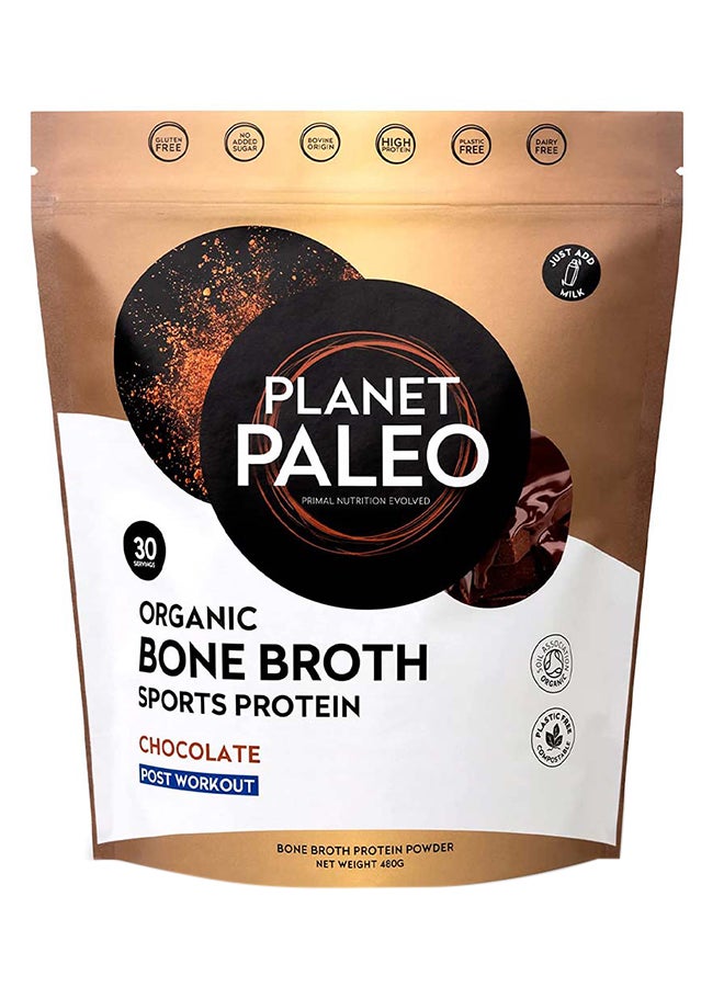Planet Organic Planet Paleo Organic Bone Broth Post Workout Sports Protein Powder, Chocolate Flavor 480G - Image 1
