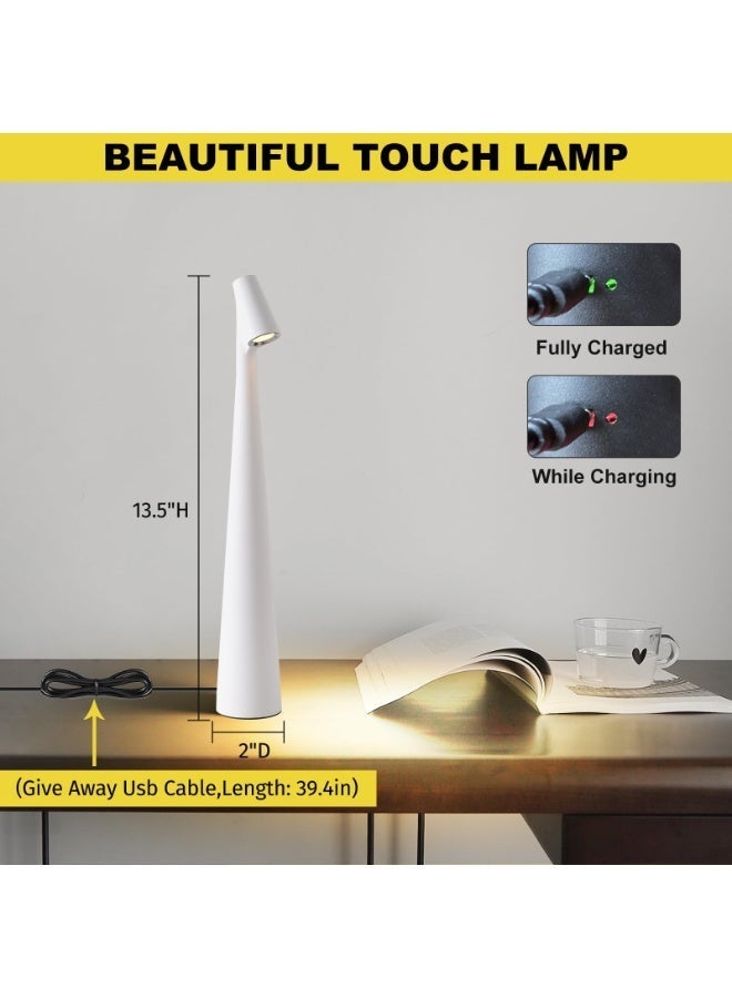 مصباح طاولة LED محمول، مصباح طاولة LED مع تحكم باللمس، 3 ألوان قابلة للتعديل، مصباح طاولة بتصميم عصري، مصباح LED قابل للشحن للاستخدام المحمول الحديث لغرف النوم، طاولة الطعام، المكتب، والقراءة (أبيض) - Image 3
