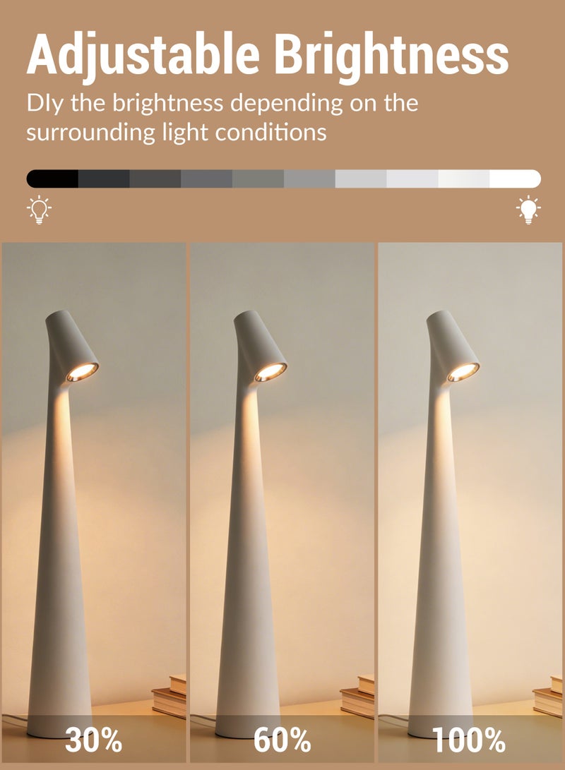 Portable LED Desk Lamp with Touch Sensor, 3-Level Brightness Desk Lamp, 180° Rotatable Head, Touch-Controlled Rechargeable Lamp, Night Light, Bedside Lamp, Dining Room Light (White) - Image 2
