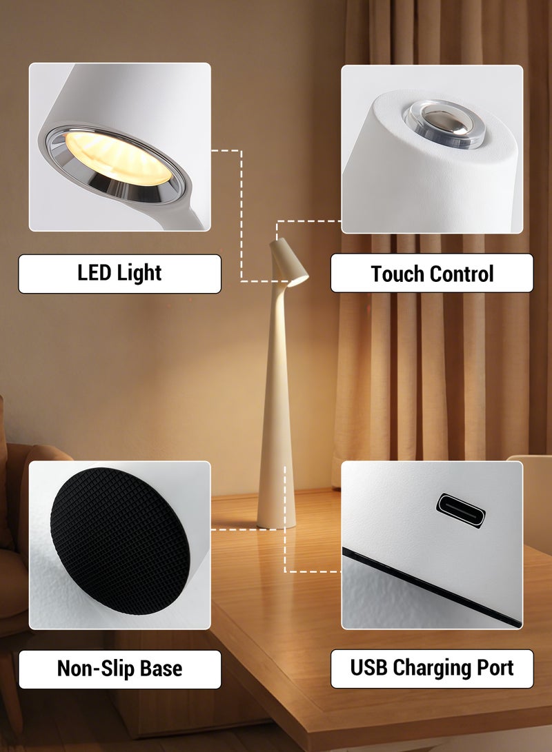 Portable LED Desk Lamp with Touch Sensor, 3-Level Brightness Desk Lamp, 180° Rotatable Head, Touch-Controlled Rechargeable Lamp, Night Light, Bedside Lamp, Dining Room Light (White) - Image 5