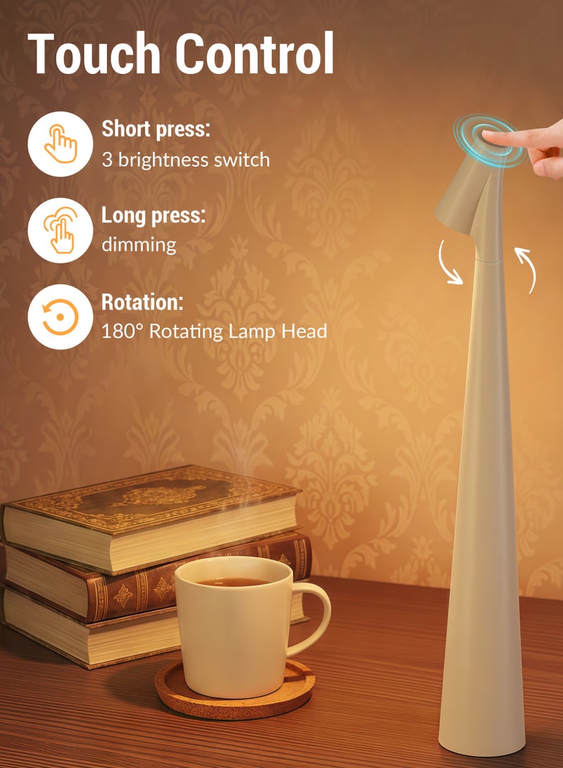 Portable LED Desk Lamp with Touch Sensor, 3-Level Brightness Desk Lamp, 180° Rotatable Head, Touch-Controlled Rechargeable Lamp, Night Light, Bedside Lamp, Dining Room Light (White) - Image 3