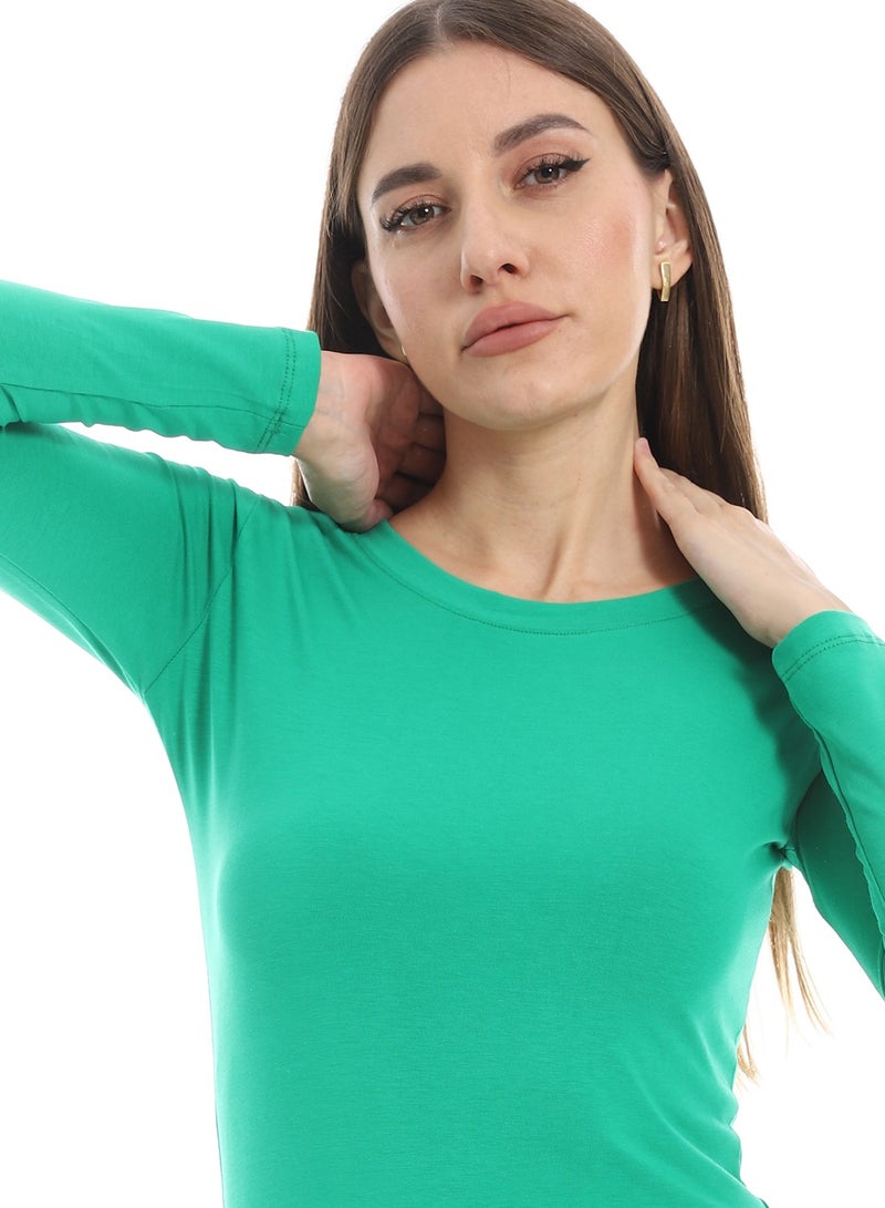 Andora Round Neck Slip On Green Basic Top_Green - Image 4