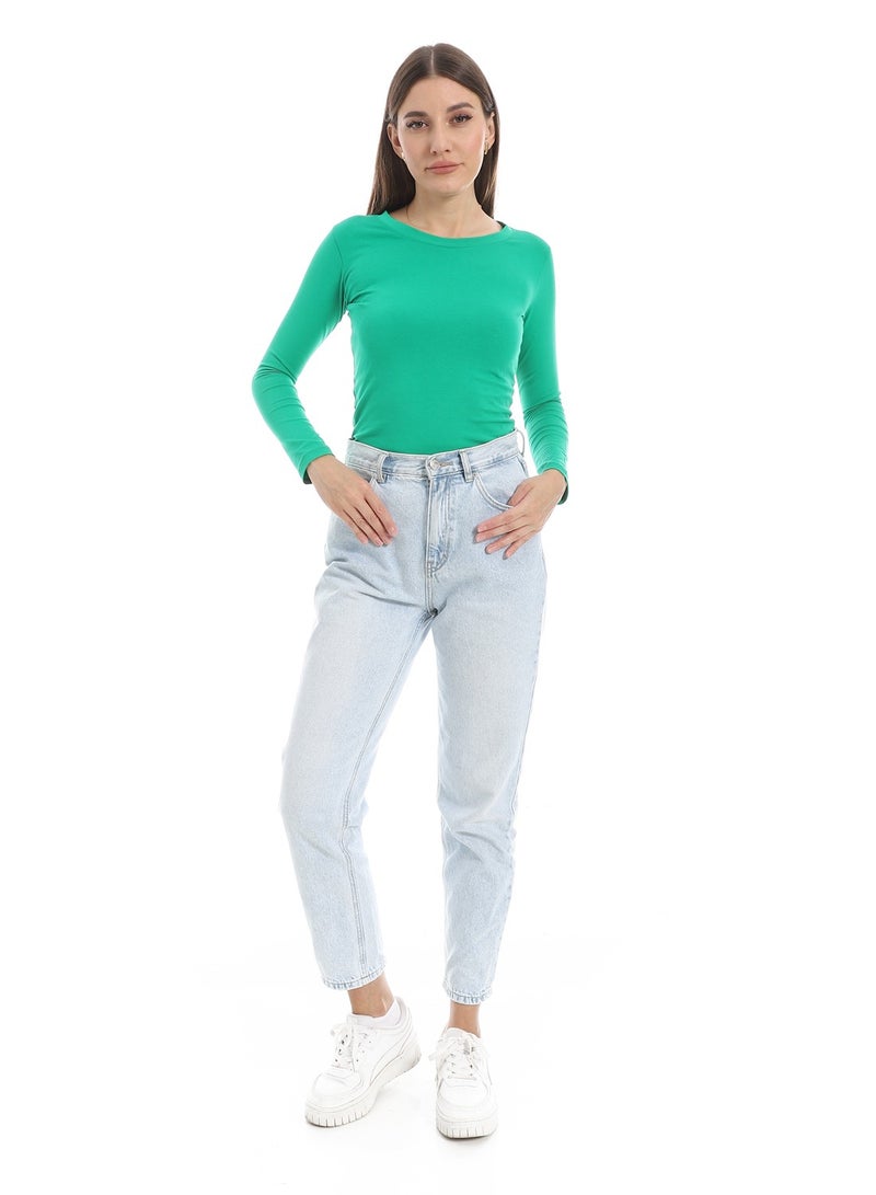 Andora Round Neck Slip On Green Basic Top_Green - Image 5