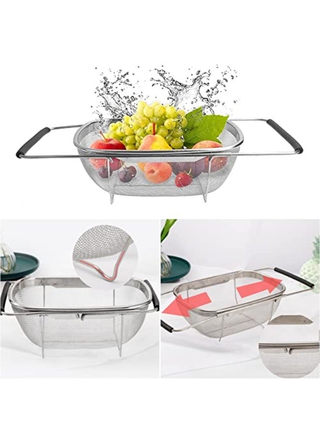 Beauenty Stainless Steel Over the Sink Colander Strainer Basket，Draining Basket，Sink Basket，Sink with Rubber Grip, Fine Mesh, Large Kitchen Gadgets Tools，Strainer Home Kitchen Essentials - Image 5