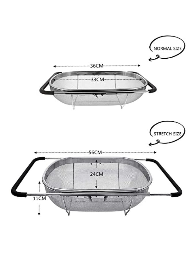 Beauenty Stainless Steel Over the Sink Colander Strainer Basket，Draining Basket，Sink Basket，Sink with Rubber Grip, Fine Mesh, Large Kitchen Gadgets Tools，Strainer Home Kitchen Essentials - Image 2