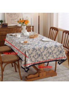 Jourvent 1-Piece Table Cloth Set, Dining Room, Family Dining Table Tablecloth, Klein Blue, Blue/Off-White, Cotton and Linen, Printed, 100cm*140cm  - Image 4