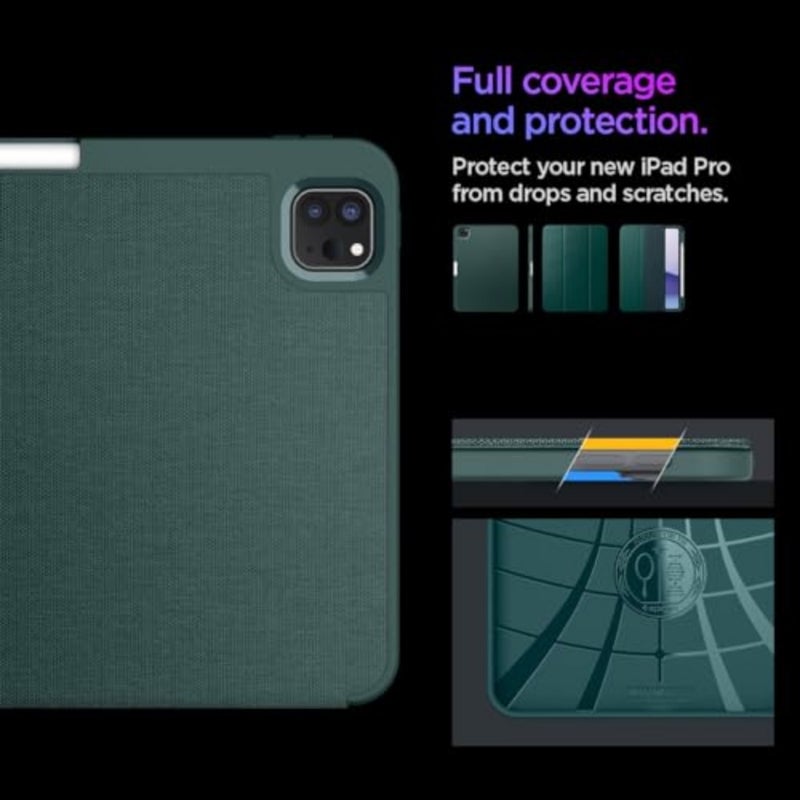 iPad Pro 11 inch folio case for M5/M4 2025-2024:premium fabric tri-fold kickstand with pencil holder, midnight green, urban fit design - Image 4
