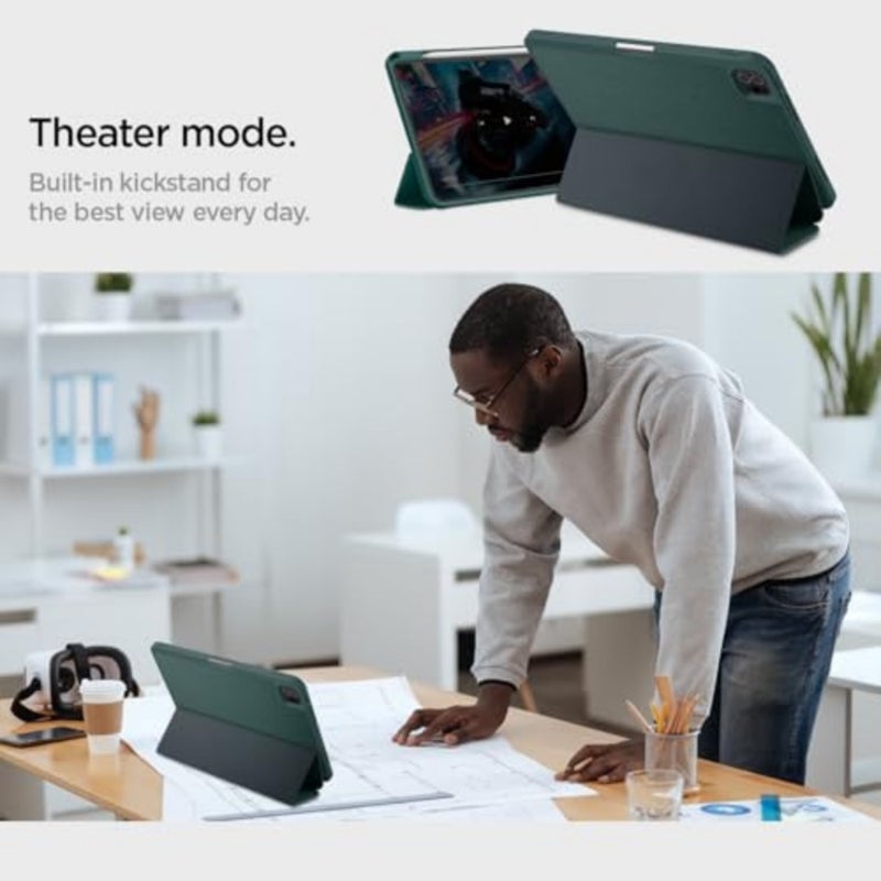 iPad Pro 11 inch folio case for M5/M4 2025-2024:premium fabric tri-fold kickstand with pencil holder, midnight green, urban fit design - Image 5