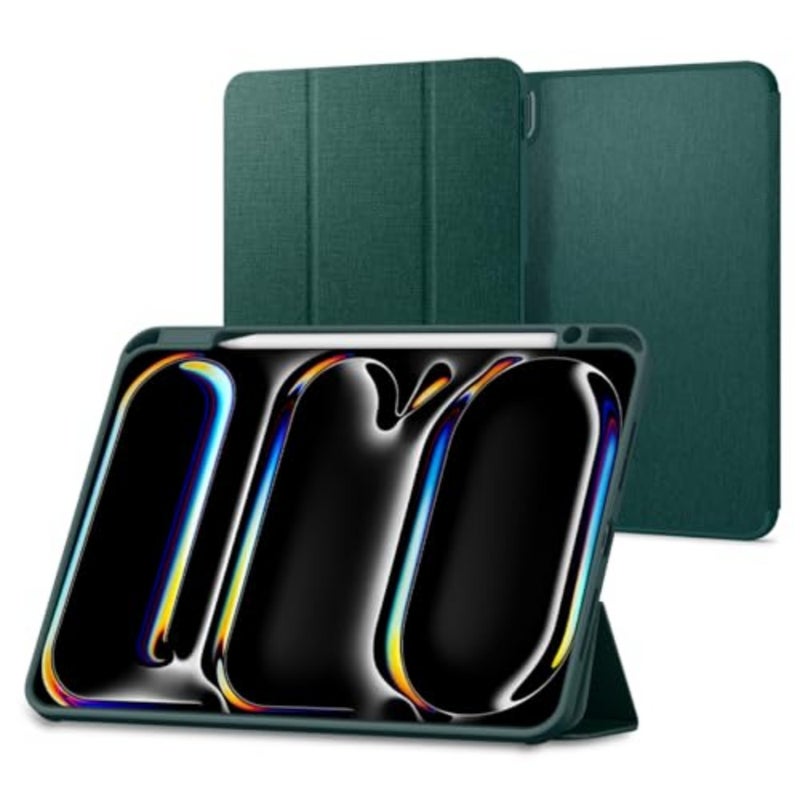 iPad Pro 11 inch folio case for M5/M4 2025-2024:premium fabric tri-fold kickstand with pencil holder, midnight green, urban fit design - Image 1