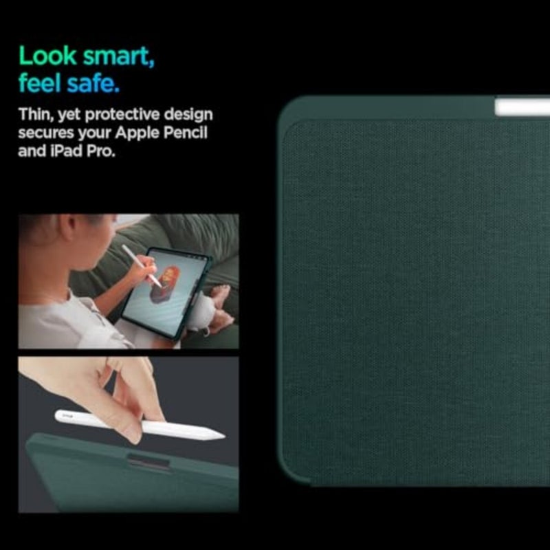 iPad Pro 11 inch folio case for M5/M4 2025-2024:premium fabric tri-fold kickstand with pencil holder, midnight green, urban fit design - Image 3