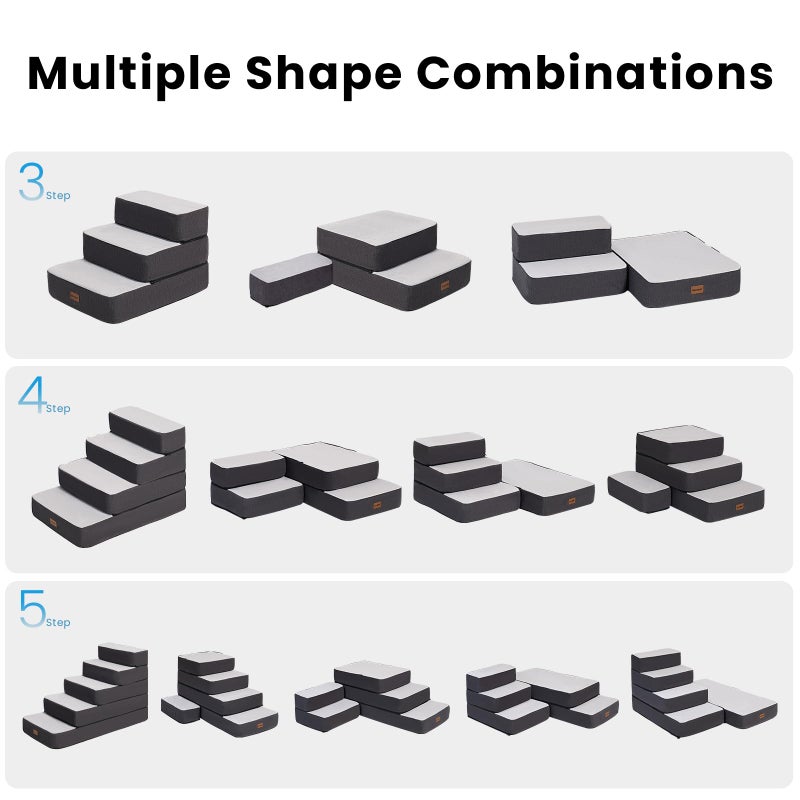 Garnpet 4-Step Adjustable Dog Stairs for Beds, Dog Steps for Small Dogs and Cats, Foldable Pet Stairs for Bed Climbing, Non-Slip Pet Step Indoor, Grey - Image 4