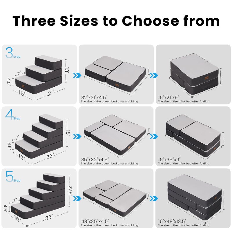 Garnpet 4-Step Adjustable Dog Stairs for Beds, Dog Steps for Small Dogs and Cats, Foldable Pet Stairs for Bed Climbing, Non-Slip Pet Step Indoor, Grey - Image 3