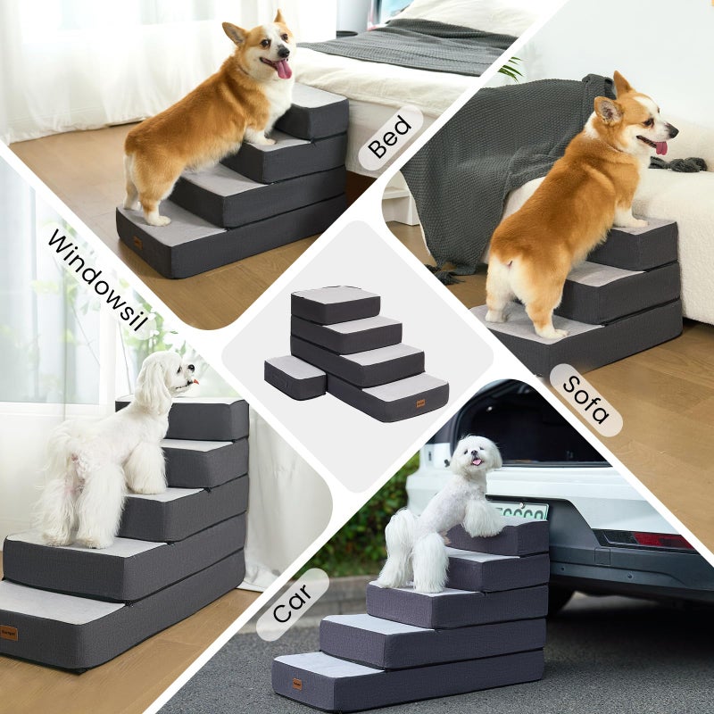 Garnpet 4-Step Adjustable Dog Stairs for Beds, Dog Steps for Small Dogs and Cats, Foldable Pet Stairs for Bed Climbing, Non-Slip Pet Step Indoor, Grey - Image 5