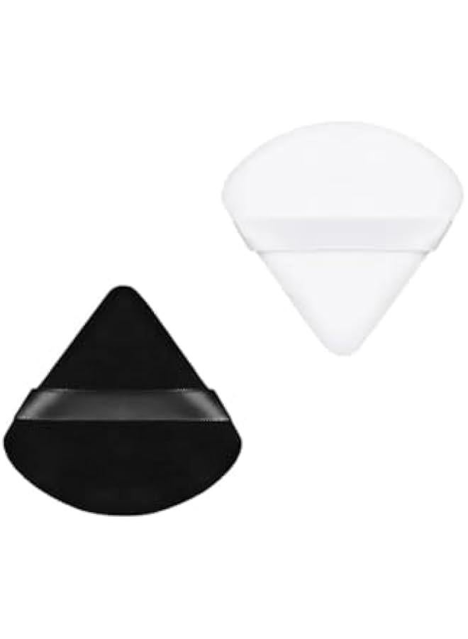 Beauenty 2 Pieces Triangle Cosmetic Loose Powder Puffs Washable Reusable Soft Plush Foundation Sponge for Face Body Wet Dry Makeup Tool (Black+White (2 Pcs)) - Image 1
