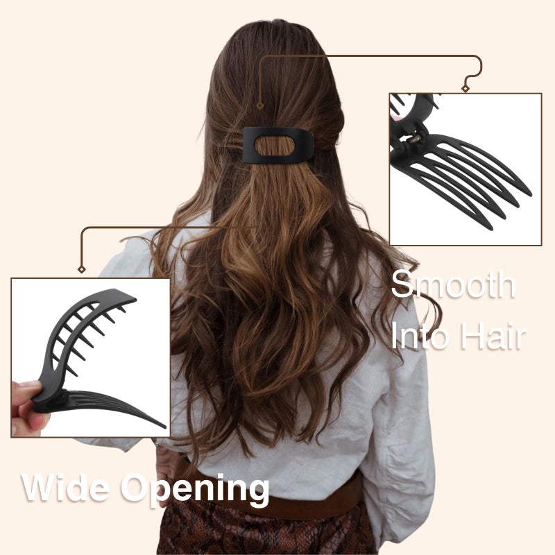 Drealoe 8 Pack Black Flat Hair Clips for Women â€“ Large Matte No-Slip Rectangle Claw Clips for Thick & Thin Hair, Strong Hold Square Hair Accessories for Work & Daily Styling - Image 4