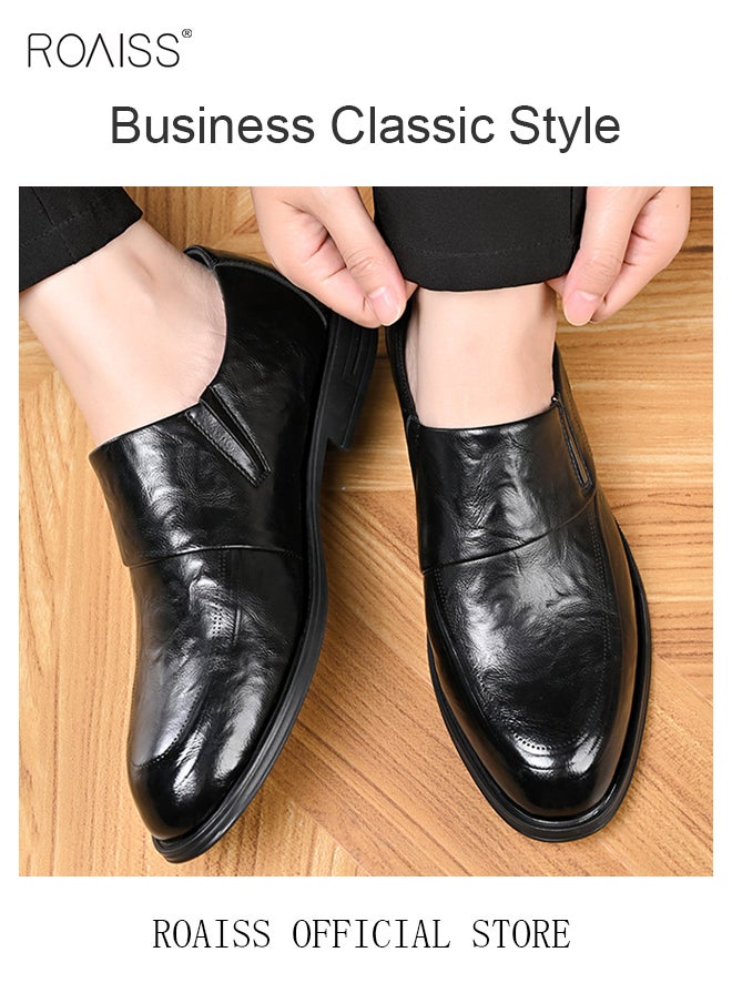 roaiss - Men Business Formal Leather Shoes Genuine Leather British Style Slip On Casual Shoes Breathable and Wear Resistant - Image 1
