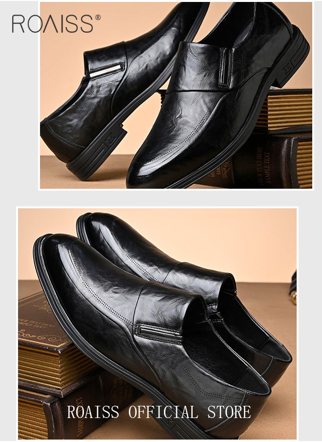 roaiss - Men Business Formal Leather Shoes Genuine Leather British Style Slip On Casual Shoes Breathable and Wear Resistant - Image 1