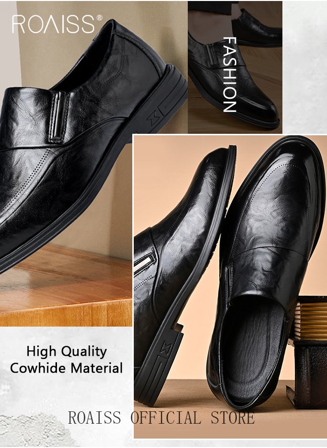 roaiss - Men Business Formal Leather Shoes Genuine Leather British Style Slip On Casual Shoes Breathable and Wear Resistant - Image 1