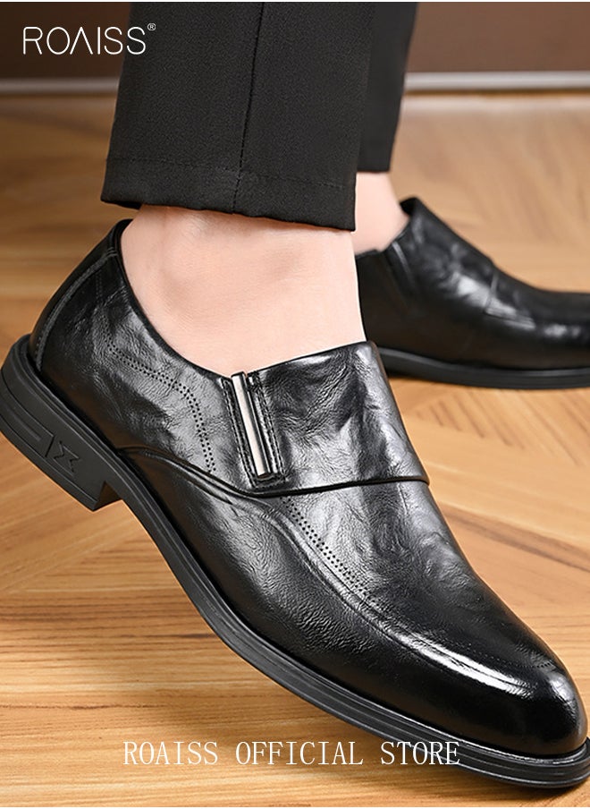 roaiss - Men Business Formal Leather Shoes Genuine Leather British Style Slip On Casual Shoes Breathable and Wear Resistant - Image 1