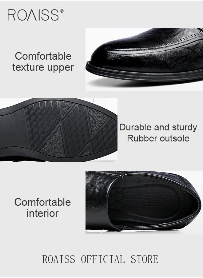 roaiss - Men Business Formal Leather Shoes Genuine Leather British Style Slip On Casual Shoes Breathable and Wear Resistant - Image 1