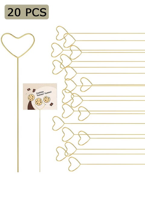 20 Pcs Floral Place Card Holder, Metal Heart Shape Card Holder, for Flower Arrangements Wedding Part Birthday