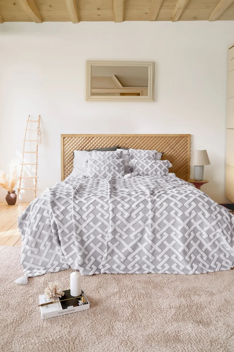 هامور Dough Scandinavian Bedspread Set Double Set Bohemian Punch Punch Pattern Elda Gray