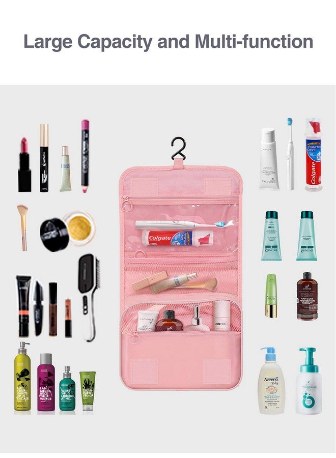 Luxtude Travel Toiletry Bag with Hanging Hook, Makeup Cosmetic Bag Travel Organizer for Hygiene Accessories, Shampoo, Full Sized Container, Toiletries, 4 Refillable Travel Bottles are included (Pink) - Image 4