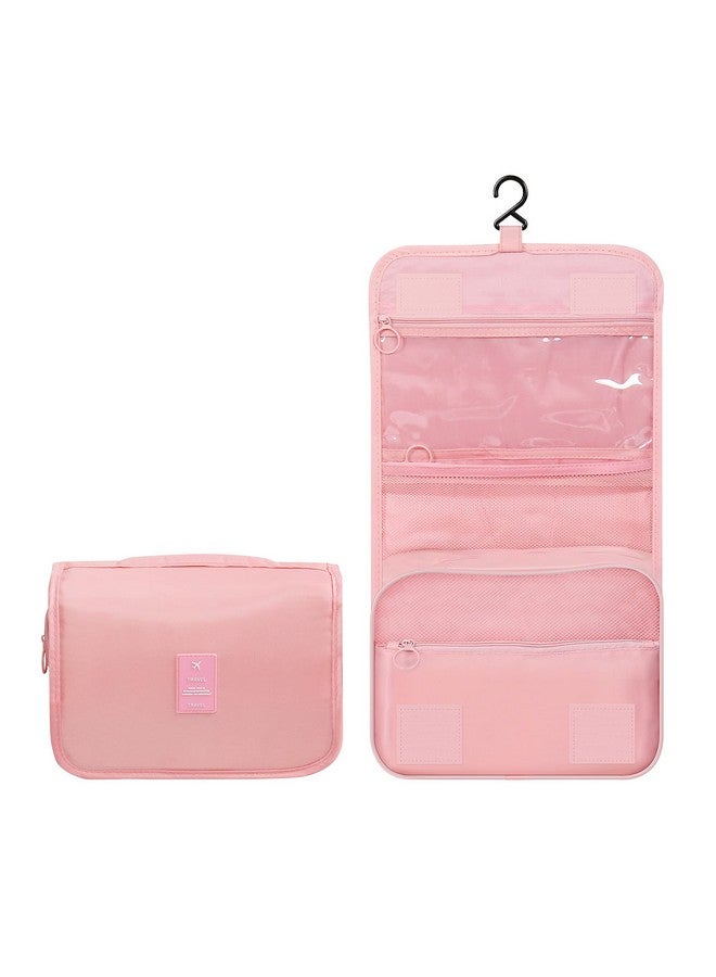 Luxtude Travel Toiletry Bag with Hanging Hook, Makeup Cosmetic Bag Travel Organizer for Hygiene Accessories, Shampoo, Full Sized Container, Toiletries, 4 Refillable Travel Bottles are included (Pink) - Image 1
