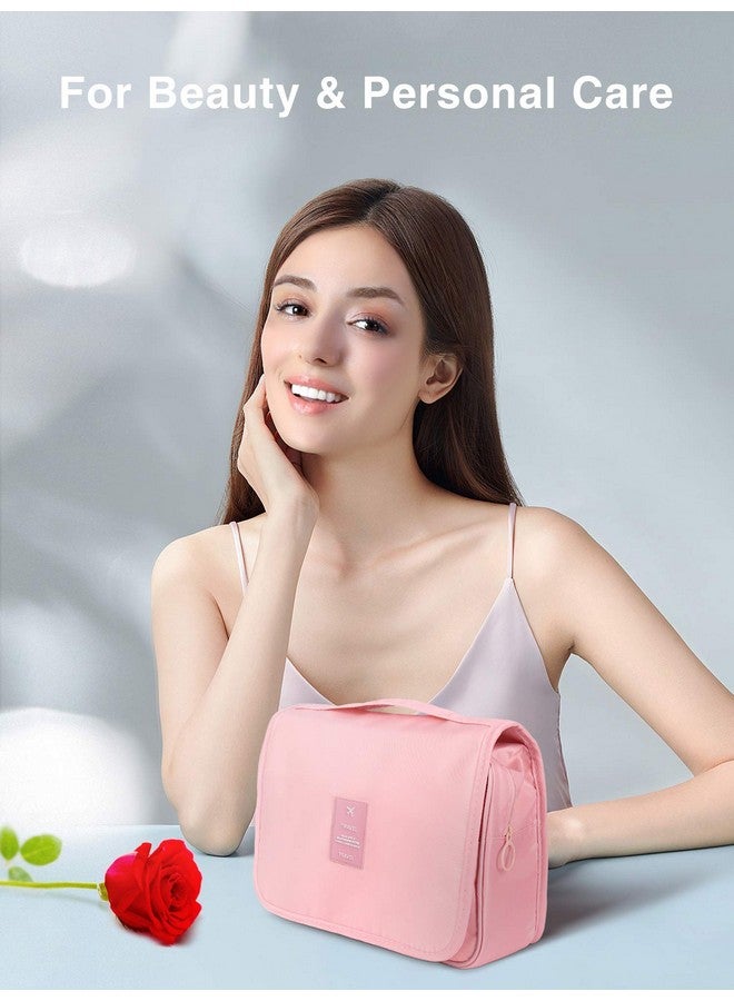 Luxtude Travel Toiletry Bag with Hanging Hook, Makeup Cosmetic Bag Travel Organizer for Hygiene Accessories, Shampoo, Full Sized Container, Toiletries, 4 Refillable Travel Bottles are included (Pink) - Image 2