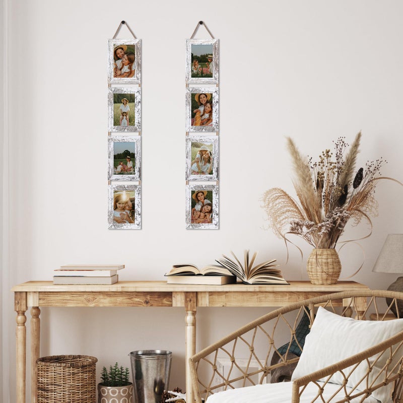 Lavezee 4x6 Hanging Collage Picture Frames Set of 2, 8 Opening Vertical Frame Made to Display 4 by 6 Inch Photo for Wall Decor, Distressed White - Image 3