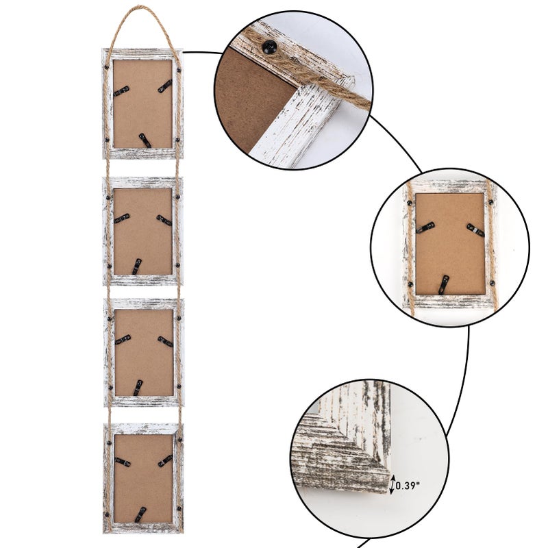 Lavezee 4x6 Hanging Collage Picture Frames Set of 2, 8 Opening Vertical Frame Made to Display 4 by 6 Inch Photo for Wall Decor, Distressed White - Image 5