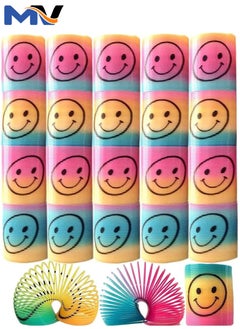 MAGIC VAULT 12 Mini Rainbow Smiley Face Springs Slinky Pinata Party Loot Bag Fillers Toy, Multi  - Image 1