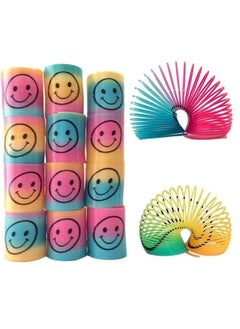 MAGIC VAULT 12 Mini Rainbow Smiley Face Springs Slinky Pinata Party Loot Bag Fillers Toy, Multi  - Image 2