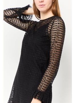 GUCCI Women Textured Mini Dress, Black  - Image 3