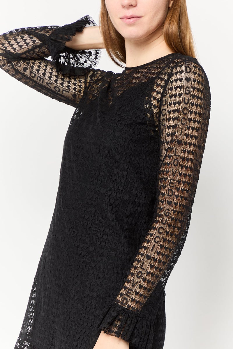 GUCCI Women Textured Mini Dress, Black  - Image 3
