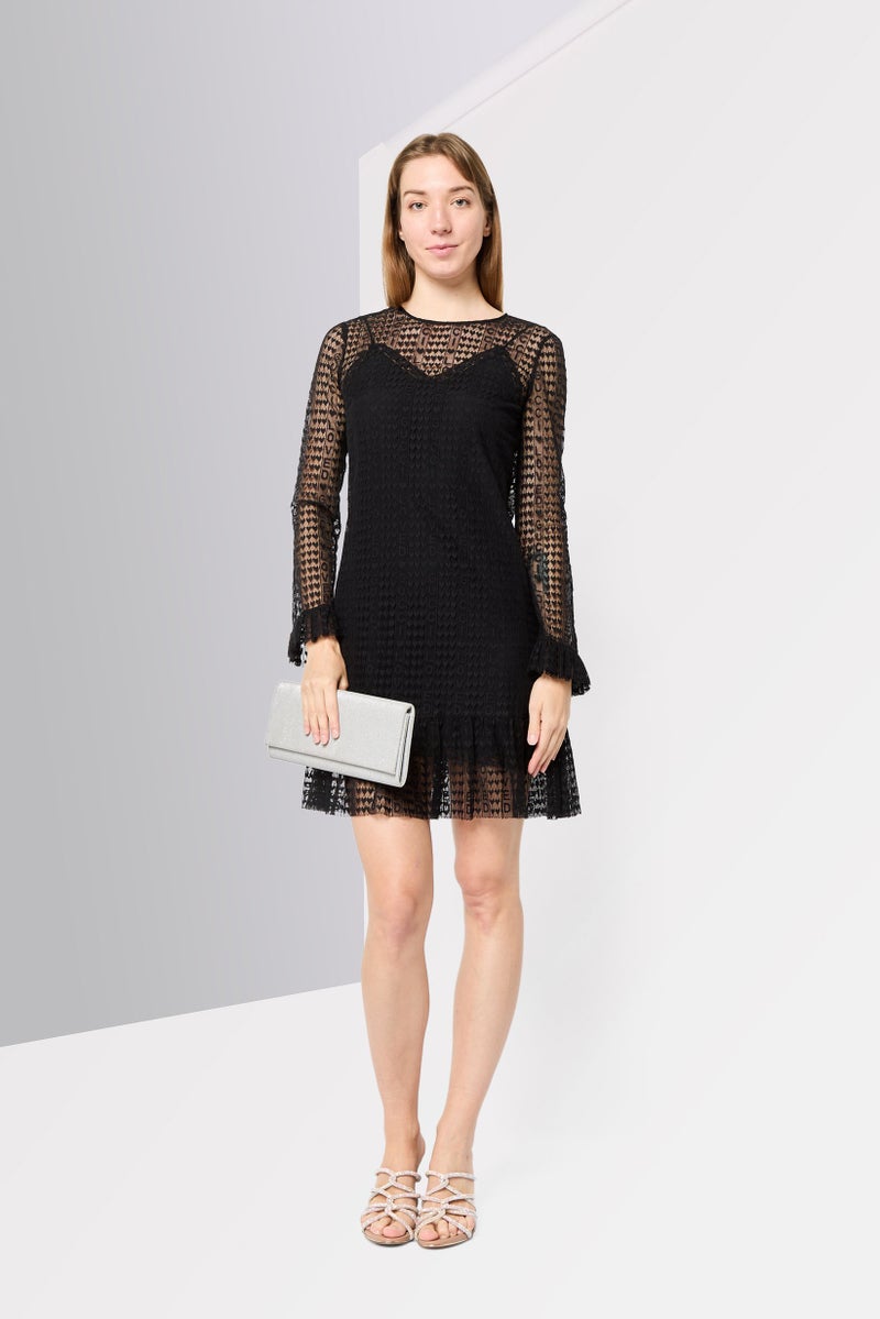GUCCI Women Textured Mini Dress, Black  - Image 2