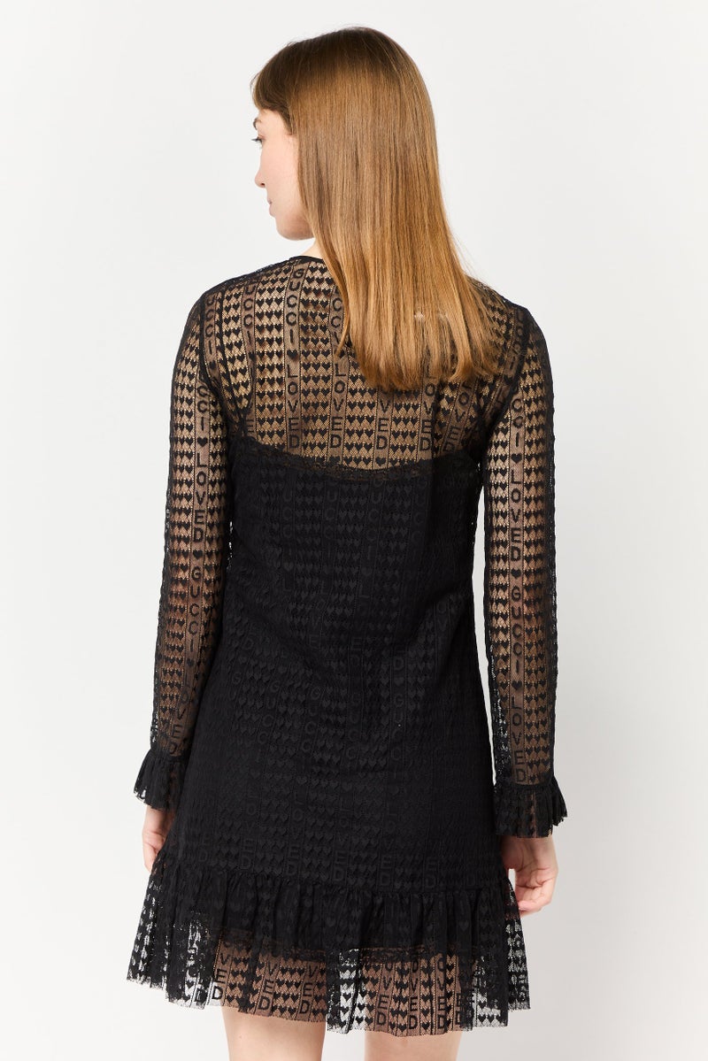 GUCCI Women Textured Mini Dress, Black  - Image 4