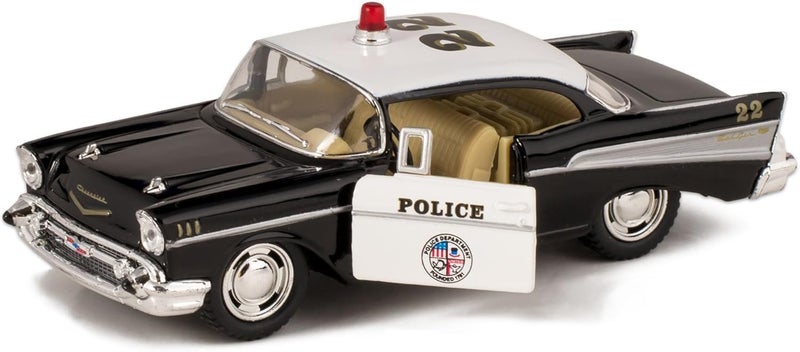 KiNSMART 1957 Chevy Bel Air Coupe 1:40 Scale 5" Die Cast Metal Classic Toy Car (Rescue Police) - Image 1