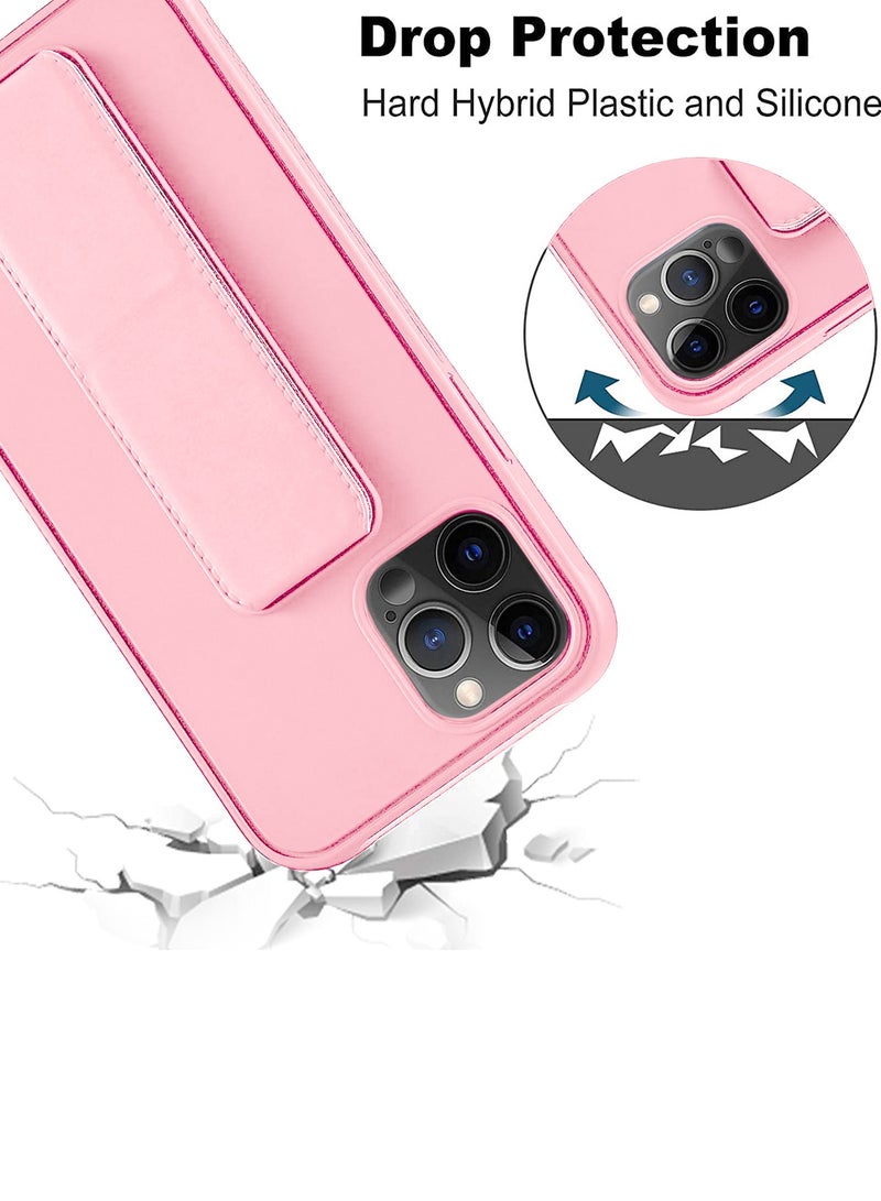 Wtech Apple iPhone 15 Pro 2023 Hand Grip Foldable Magnetic Kickstand Wrist Strap Finger Grip With Built-In Iron Case Cover - Light Pink - Image 3
