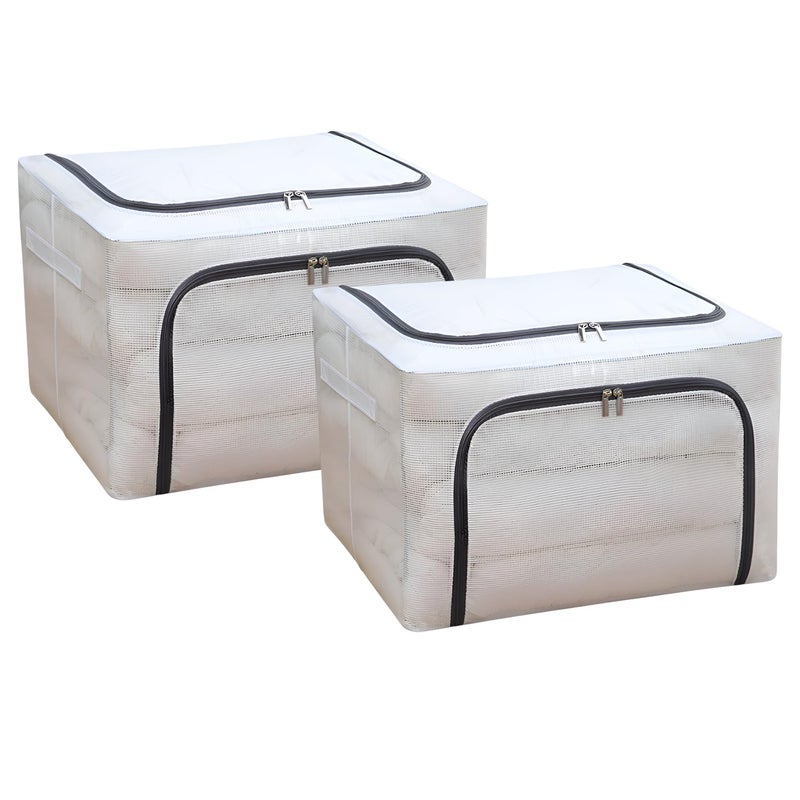 SYGA 110L Clothes Storage Bag Foldable with Steel Frame Zipper Closure Transparent Folding Box Pack of 2 - Image 2