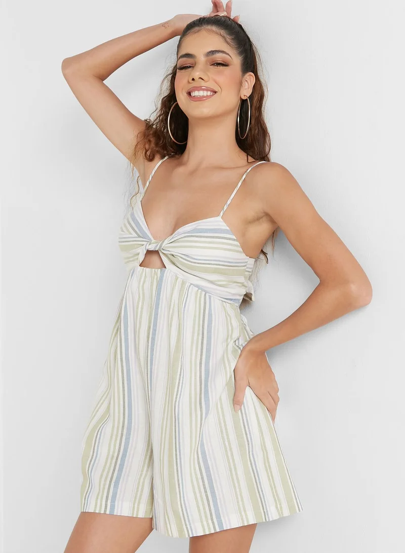 TOPSHOP Tie Shoulder Striped Playsuit