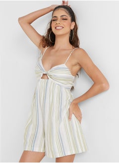 Tie Shoulder Striped Playsuit