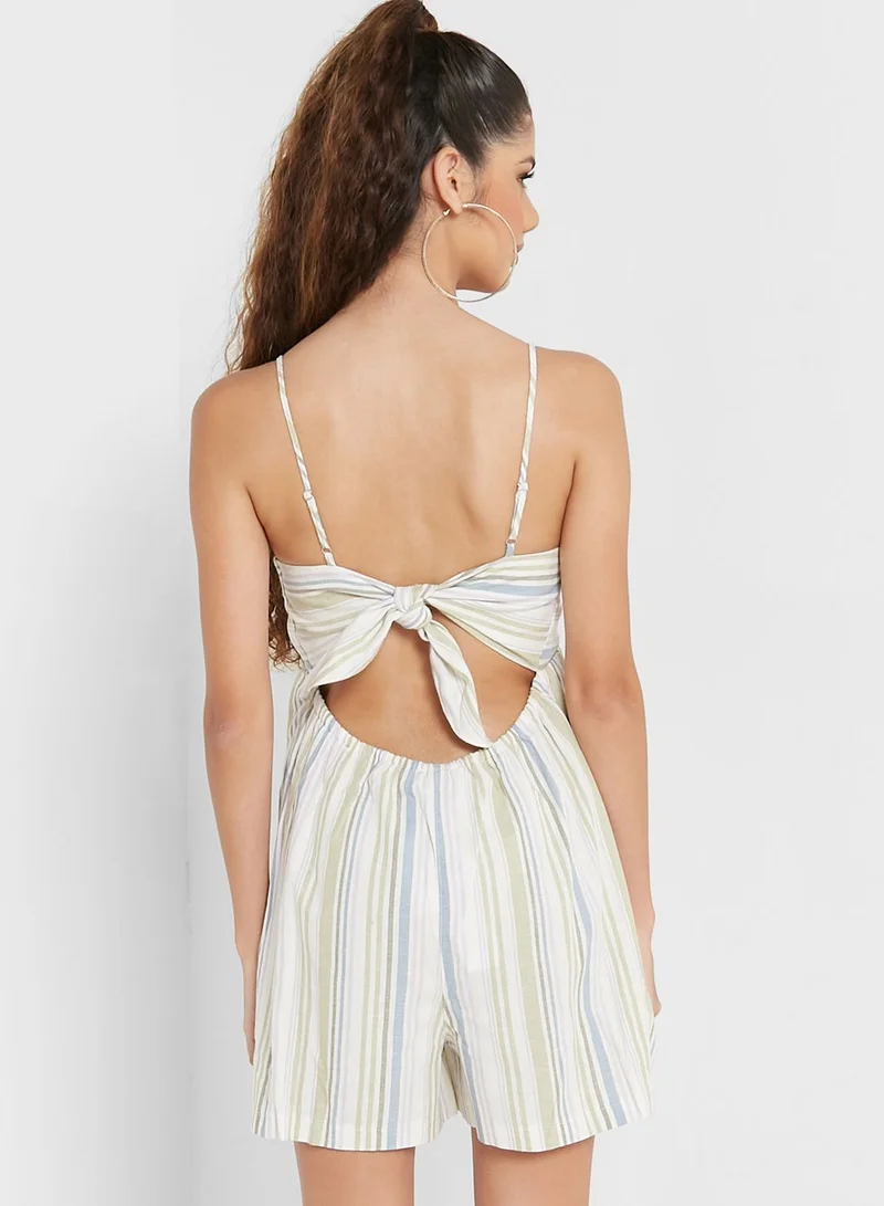 TOPSHOP Tie Shoulder Striped Playsuit